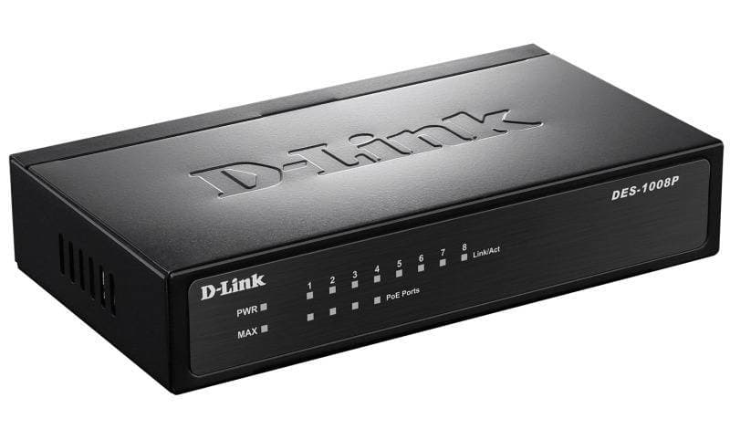 D-Link DES-1008P/C1A Неуправляемый коммутатор с 8 портами 10/100Base-TX (4 порта PoE 802.3af, PoE-бюджет 52 Вт)