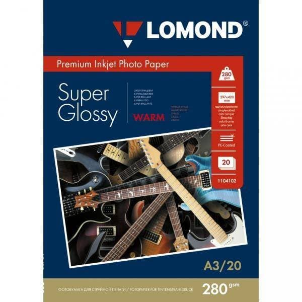 Фотобумага LOMOND Одностороняя Супер Глянцевая, 280г/м2, A3/20л.