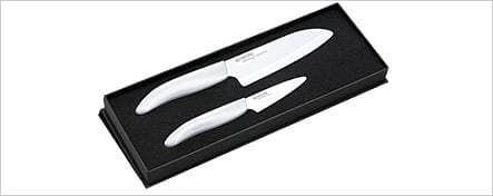 Набор из двух белых керамических ножей с белой ручкой (7,5 см и 14 см), Gift set of FK-140WH + FK-075WH (White handle)