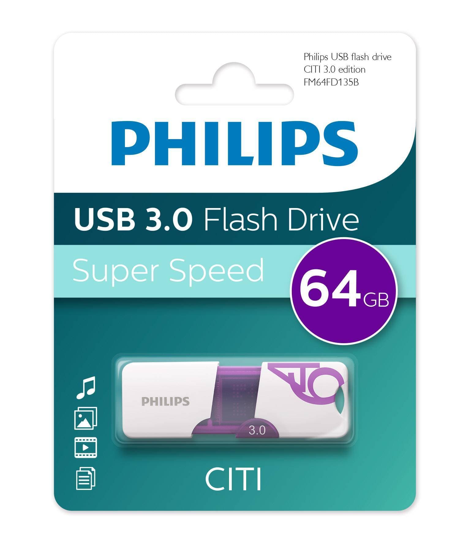 Флешка USB 64 Gb PHILIPS CITI3.0 64Gb, USB 3.0