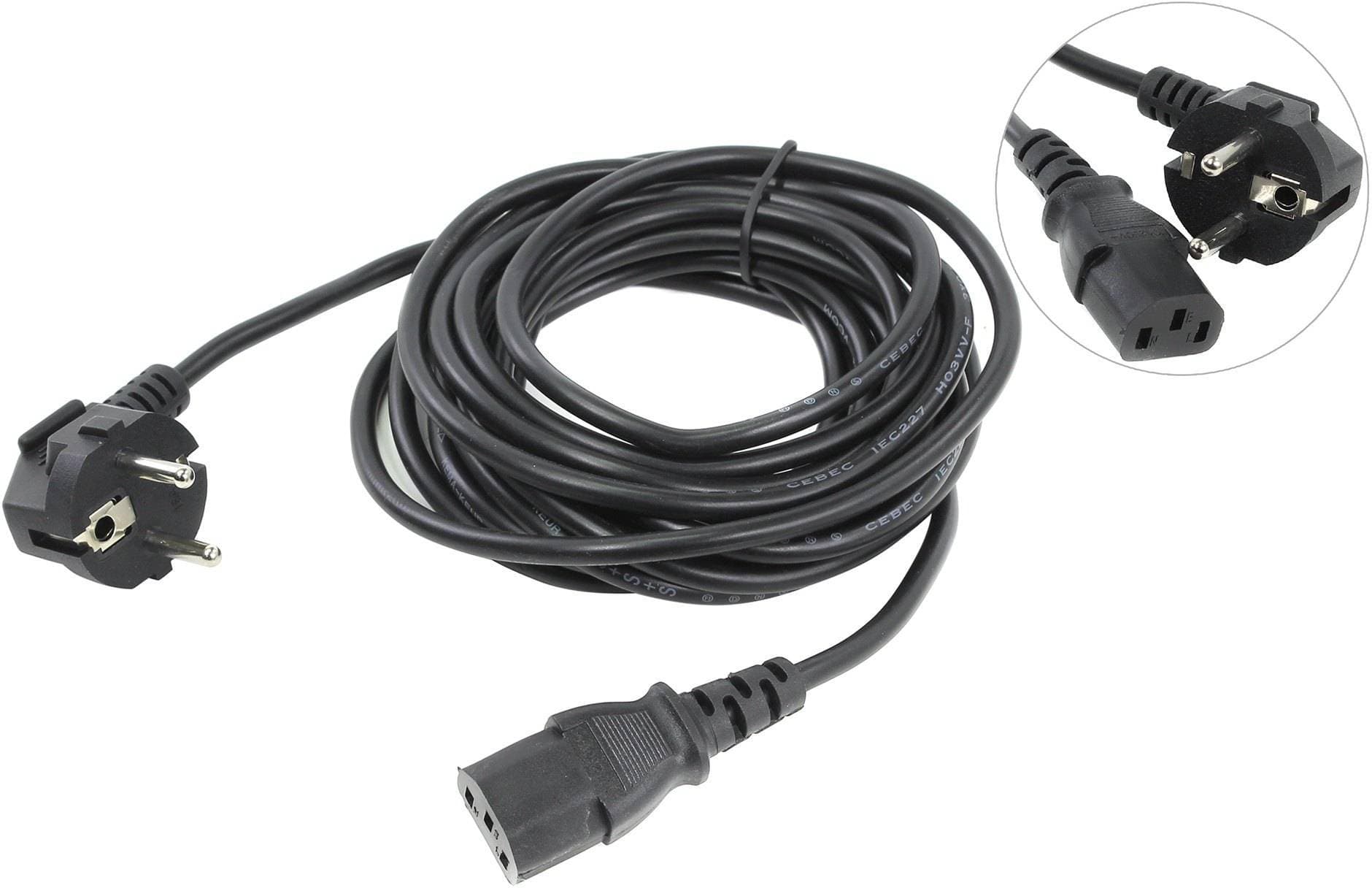 Кабель компьютер-розетка 220V (EURO) <VDE> 3G*0,5mm2 VCOM {CE021-CU} 5 метров 1