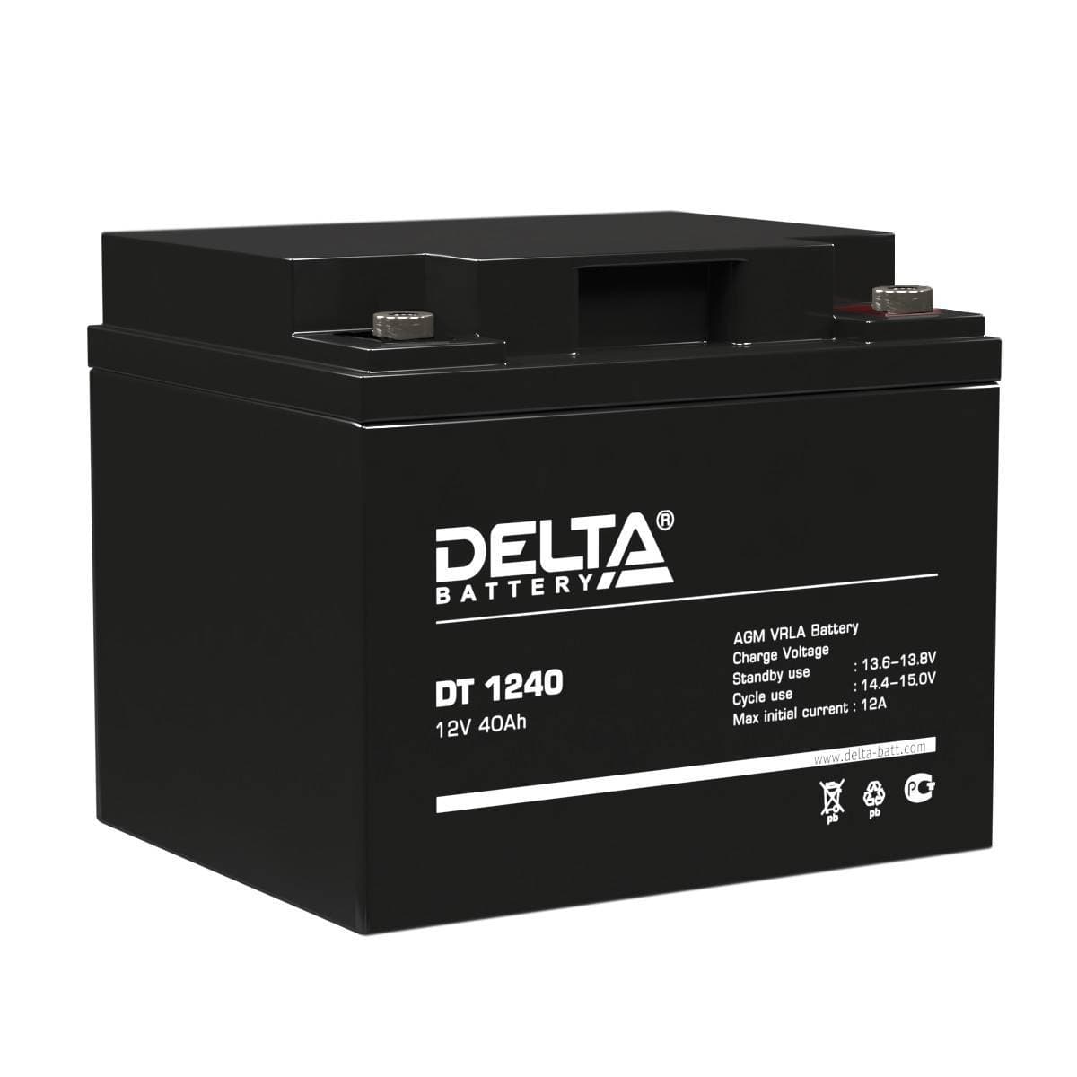 Аккумуляторная батарея Delta DT 1240 12В/40Ач, клемма Болт М6 (196х166х173мм (173мм); 12,9кг; Срок службы 7-10лет; Гаран