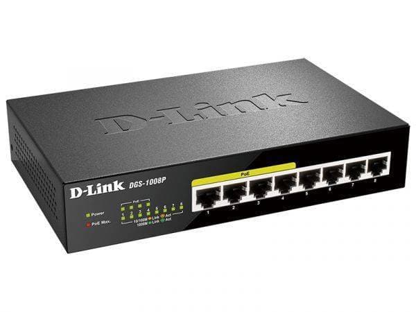 Коммутатор D-Link DGS-1008P/C1B неуправляемый настольный 8x10/100/1000BASE-T