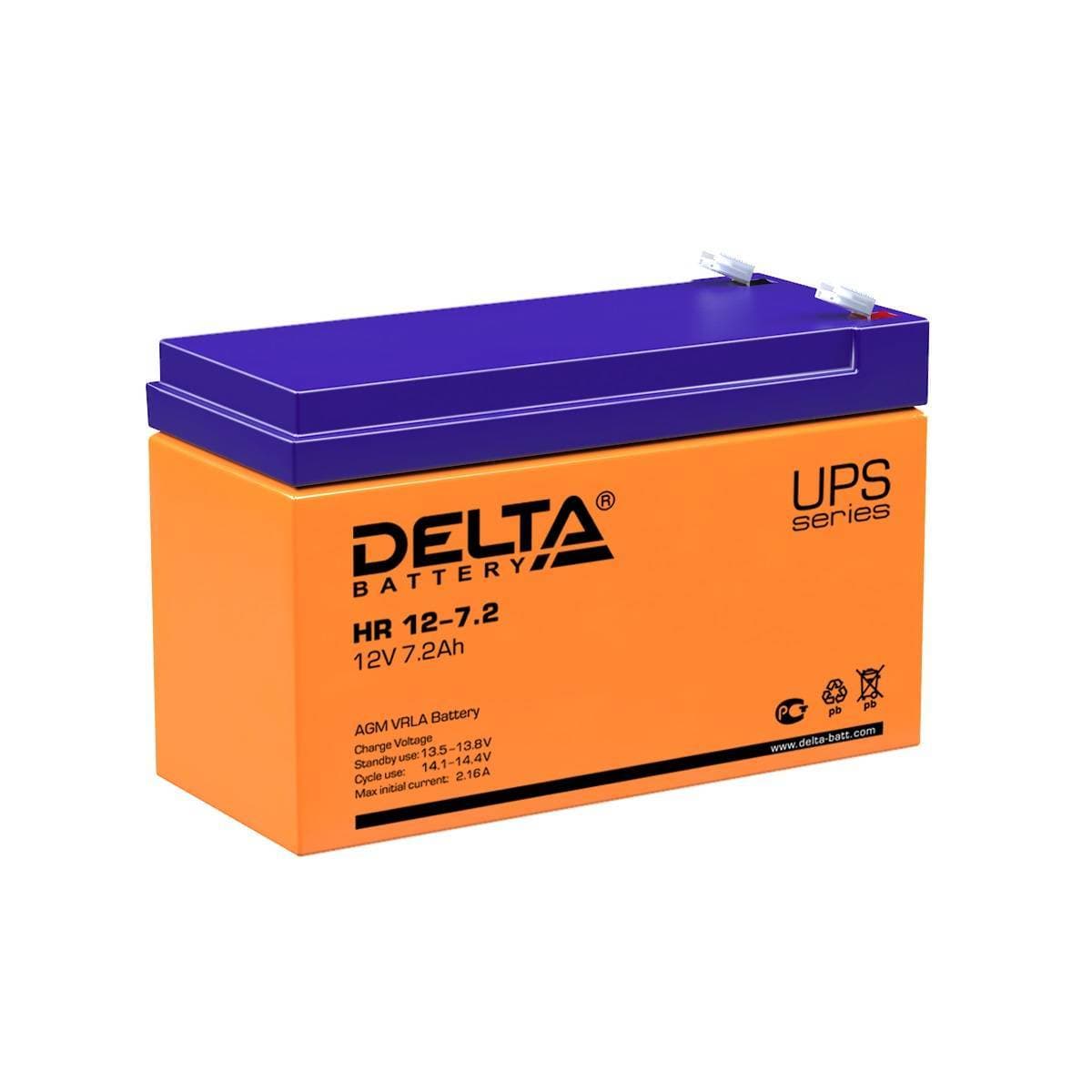 Аккумуляторная батарея Delta HR 12-7.2 12В/7,2Ач, клемма F2 (151х65х94мм (100мм); 2,5кг; Срок службы 8лет; Гарантия 1г)