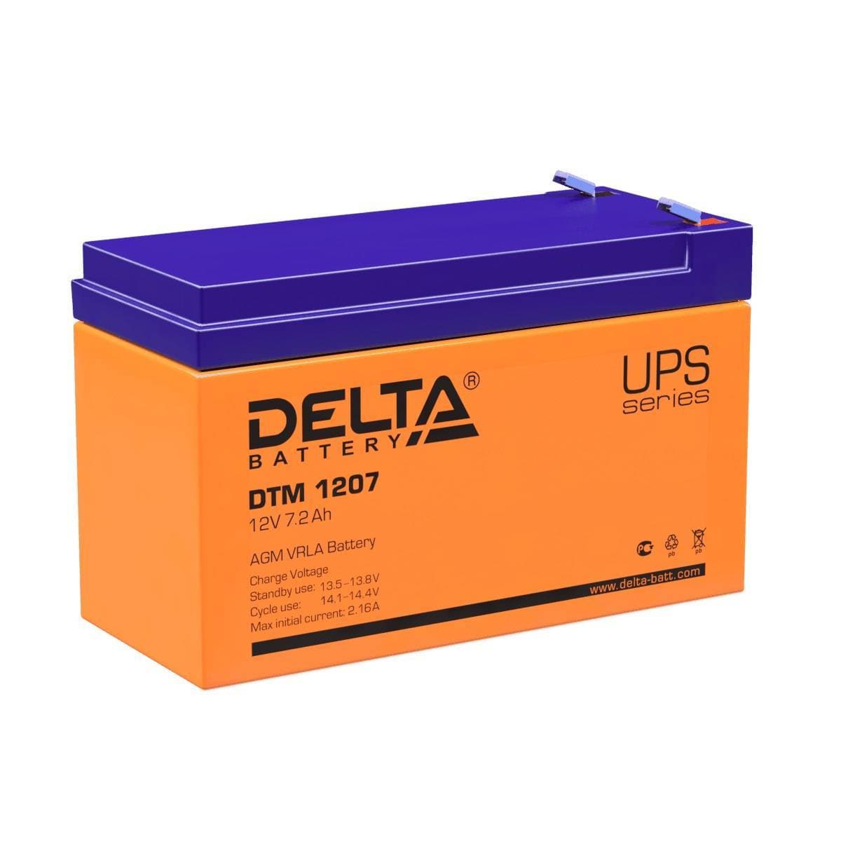 Аккумуляторная батарея Delta DTM 1207 12В/7,2Ач, клемма F2 (151х65х94мм (100мм); 2,4кг; Срок службы 6лет; Гарантия 1г)