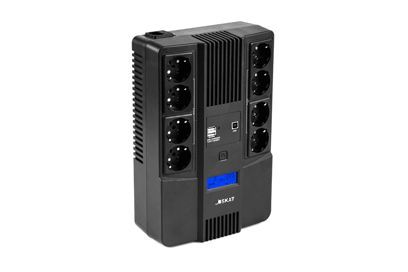 Источник бесперебойного питания (8934) SKAT-UPS 1000-AID-IN-1X9-8 ИБП 220В 600Вт,LCD,АКБ 1x 9Ач,line interactive, мод.синус, 8хSchuko,1xUSB