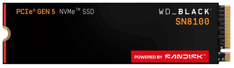 Твердотельный накопитель Western Digital Black SN8100 SSD M2.2280 PCIe 5.0 1Tb, 14900MBs/14000MBs, TBW 1200, WDS100T1X0M, 1 year