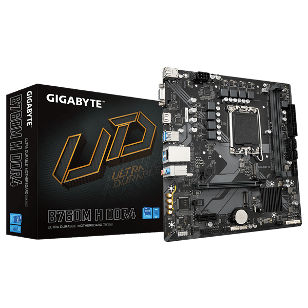 Материнская плата GIGABYTE B760M H DDR4, LGA1700, B760, 2*DDR4, 4*SATA, 2*M.2, 4*USB 3.2, 2*USB 2.0, 1*PCIx16, 2*PCIx1, D-Sub+HDMI, mATX