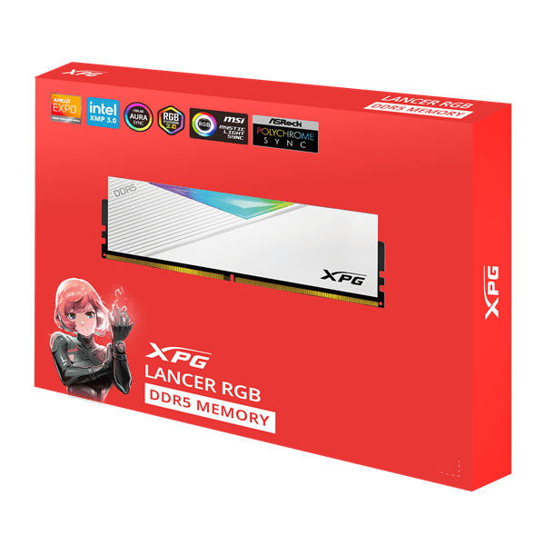 Оперативная память ADATA LANCER RGB DDR5 DIMM 32GB 7200MHz 2*16GB 34-46-46 1.4V WHITE DUAL COLOR BOX
