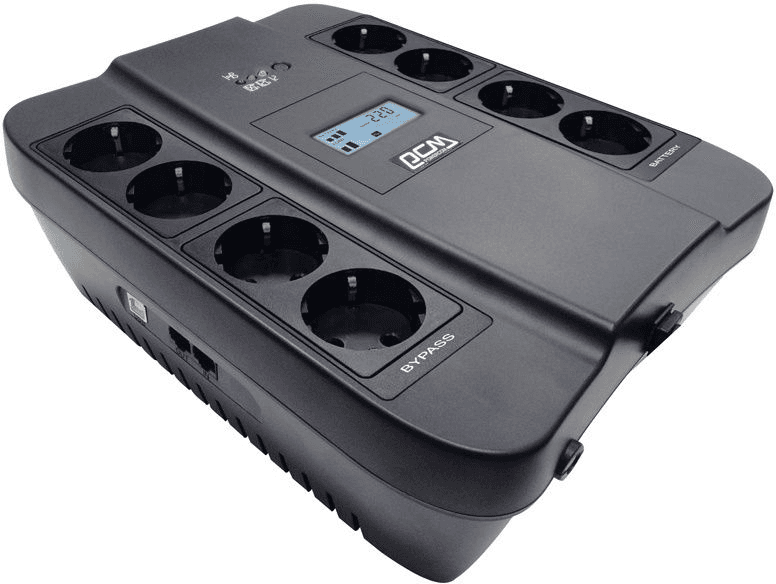 Источник бесперебойного питания Powercom Back-UPS SPIDER, Line-Interactive, LCD, AVR, 900VA/540W, 8xSchuko outlets (4 surge & 4 batt), black (1168465) (существенное повреждение коробки)