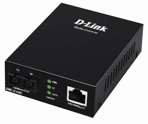 D-Link DMC-G10SC/A1A Медиаконвертер с 1 портом 100/1000Base-T и 1 портом 1000Base-LX с разъемом SC для одномодового оптического кабеля (до 10 км)