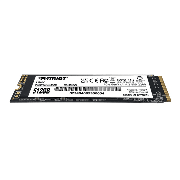 Твёрдотельный накопитель M.2 Patriot SSD P320 512GB M.2 2280 NVMe PCIe 3.0 x4 R3000/W2200 TBW 240TB 3D NAND
