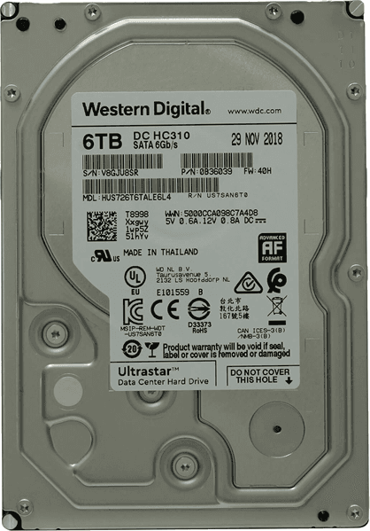 Жесткий диск серверный WD Ultrastar DC HC310 HUS726T6TALE6L4 6TB 3.5"SATA 6Gb/s, 7200rpm, 256MB, 0B36039, 512e, Bulk