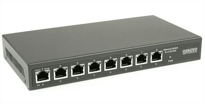 PoE Коммутатор OSNOVO SW-8D-1(120W) PoE коммутатор 2.5G Ethernet на 8 RJ45 портов. Порты: 1 x 2.5G (10/100/1000/2500Base-TX) с PoE (до 90W, A+B) + 7 x 2.5G (10/100/1000/2500Base-TX) с PoE (до 30W). Соответствует ста