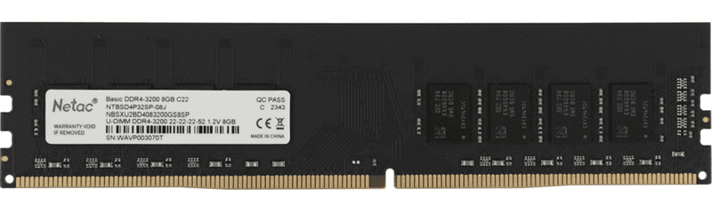 Оперативная память Netac Basic DIMM 8GB DDR4-3200 (PC4-25600) C22 22-22-22-52 1.2V Memory module
