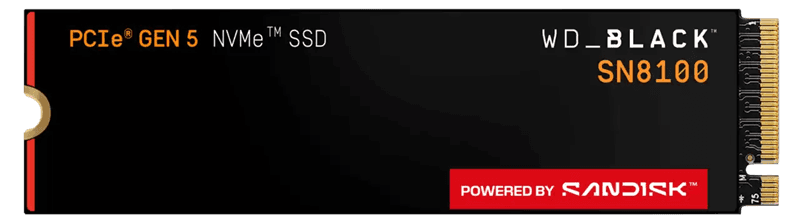 Твердотельный накопитель Western Digital Black SN8100 SSD M2.2280 PCIe 5.0 2Tb, 14900MBs/14000MBs, TBW 2400, WDS200T1X0M, 1 year