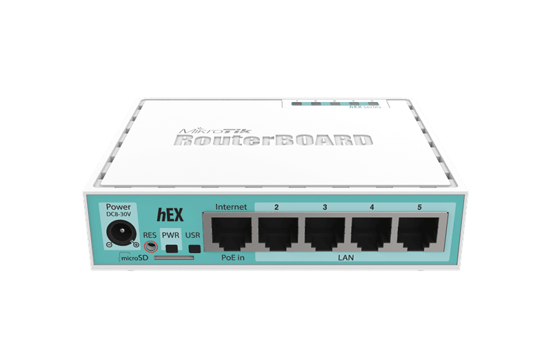Маршрутизатор MikroTik hEX with Dual Core 880MHz MHz CPU, 256MB RAM, 5 Gigabit LAN ports, USB, RouterOS L4, plastic case, PSU (незначительное повреждение коробки)