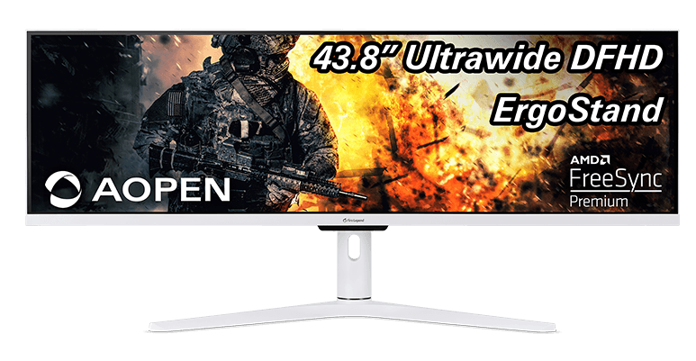 Монитор 43,8'' AOPEN 43XV1CPwmiiphx 32:9, IPS, 3840x1080, 1ms, 350, 400cd, 120Hz, 2xHDMI(2.0, 1.4) + 1xDP(1.2) + Audio out, Speakers 2Wx2, White, H.Adj. 95 (by ACER)
