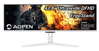 Монитор 43,8'' AOPEN 43XV1CPwmiiphx 32:9, IPS, 3840x1080, 1ms, 350, 400cd, 120Hz, 2xHDMI(2.0, 1.4) + 1xDP(1.2) + Audio out, Speakers 2Wx2, White, H.Adj. 95 (by ACER)