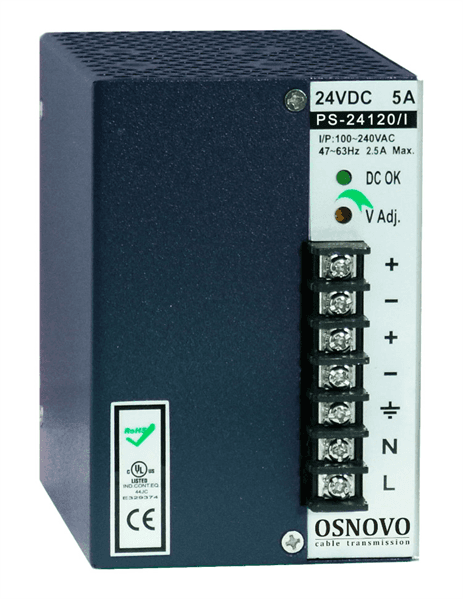 Блок питания/ OSNOVO Промышленный блок питания. DC24V, 5A (120W). Диапазон входных напряжений: AC195-265V