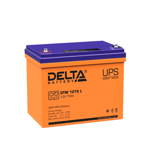 Аккумуляторная батарея Delta Аккумуляторная батарея для ИБП DTM 1275 L (12V / 75Ah) AGM, 12 лет