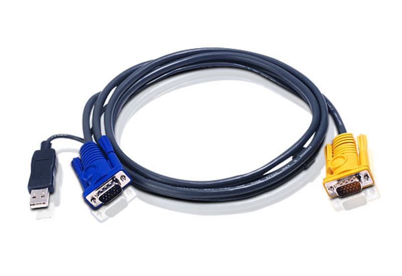 Шнур ATEN, мон+клав+мышь USB, SPHD15=>HD DB15+USB A-Тип, Male-2xMale, 8+4 проводов, опрессованный, 3 м., черный, (с поддержкой KVM PS/2) (2L-5203UP)