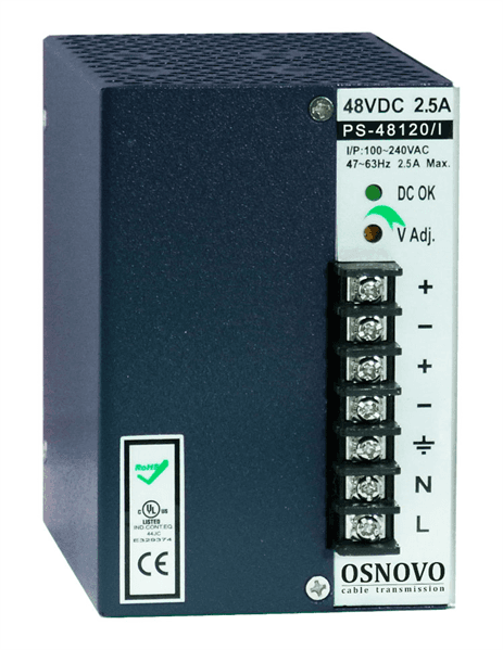 Блок питания/ OSNOVO Промышленный блок питания. DC48V, 2,5A (120W). Диапазон входных напряжений: AC195-265V