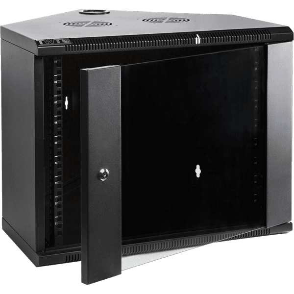Шкаф Шкаф настенный угловой, 6U 600x600, стеклянная дверь, черный