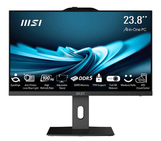 Моноблок MSI Pro AP242P 14M AiO 23,8" FHD(1920x1080)IPS AG Non-touch, Core i5-14400 (2.5GHz), 16Gb DDR5 (2x8Gb), 256Gb SSD, 2Tb HDD, Intel UHD,WiFi,BT,camera,WirelessKB&mouse Eng/Rus,noOS,1y w-ty,черный (9S6-AE0621-1021)