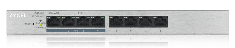 ZYXEL GS1200-8HPV2-EU0101F Коммутатор 8xGE (4xPoE+), настольный, бесшумный (без вентилятора), с поддержкой VLAN, IGMP, QoS и Link Aggregation, бюджет PoE 60 Вт