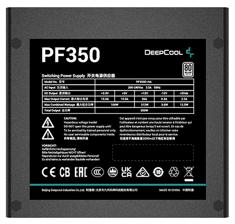 Блок питания Deepcool/GamerStorm PF350, 350Вт, 80 PLUS WHITE, 120мм, черный