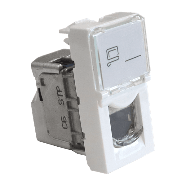 Вставка Mosaic 22.5x45, RJ-45 STP, кат.6, со шторкой и увеличенным окном маркировки, белая