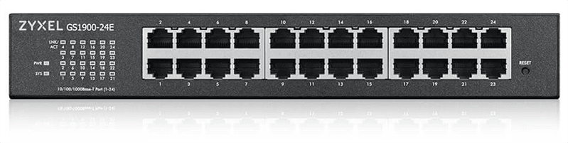 Коммутатор/ ZYXEL GS1900-24E, Smart L2 switch rack 19 ", 24xGE, desktop, silent