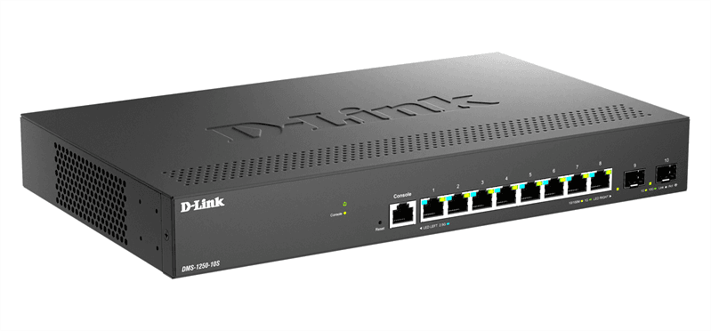 Коммутатор D-Link Управляемый L2 коммутатор, 8x2.5GBase-T, 2x10GBase-X SFP+, защита от статического электричества до 6 кВ, CLI, консольный порт RJ-45