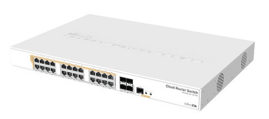Коммутатор MikroTik Cloud Router Switch 328-24P-4S+RM with 800 MHz CPU, 512MB RAM, 24xGigabit LAN (all PoE-out), 4xSFP+ cages, RouterOS L5 or SwitchOS (dual boot), 1U (деформация корпуса, нарушение геометрии.)
