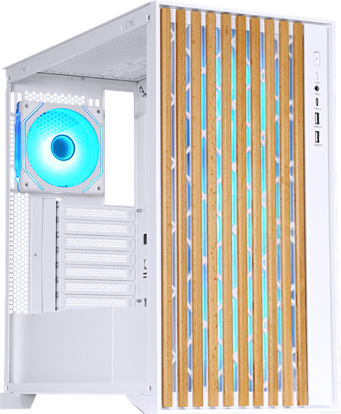 корпус Formula V Line TimberLine T0 White, ATX, wood+plastic front, TYPE-C*1, USB3.0*2, FRONT 3x120mm FRGB, REAR 1x120mm FRGB