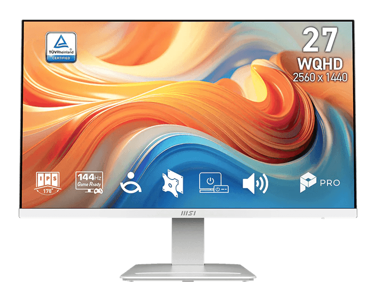 Монитор MSI PRO MP273QW E14 27" 16:9 WQHD(2560x1440)IPS Flat,4ms(GTG),1500:1,100M:1,300nit,178/178,2xHDMI ,1xDP,Speaker,Tilt,VESA,144Hz,White, 1y w-ty
