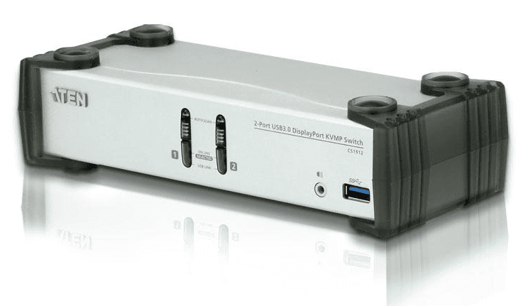 Переключатель, электрон., ATEN KVM+Audio+USB 3.0, 1 user USB+DP => 2 cpu USB+DP, со шнурами DP 2x1.5м.+USB 2х1.8м., 3840x2160 30Hz, настол., исп.стандарт.шнуры, без OSD, некаскад., (DisplayPort ver 1.1)