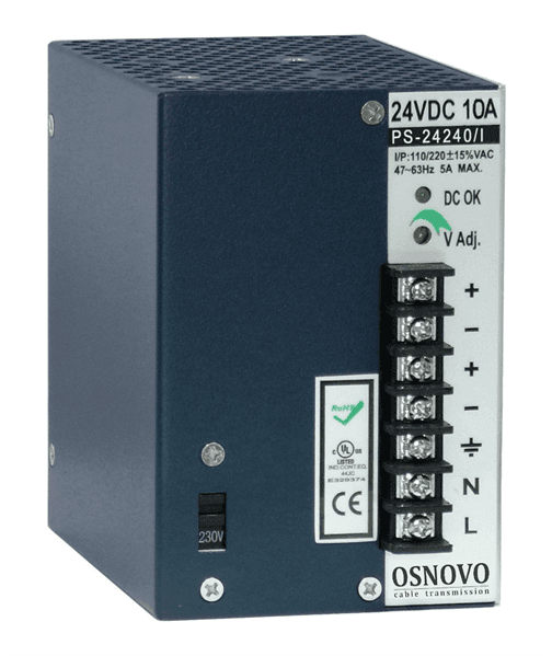 Блок питания/ OSNOVO Промышленный блок питания. DC24V, 10A (240W). Диапазон входных напряжений: AC195-265V