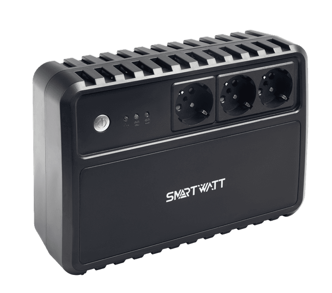 Источник бесперебойного питания SMARTWATT UPS SAFE 1000 черный, 1000/600 ВА/Вт, линейно-интерактивный, напольный, LED индикация, Shuko CEE7/4 - 3 шт.