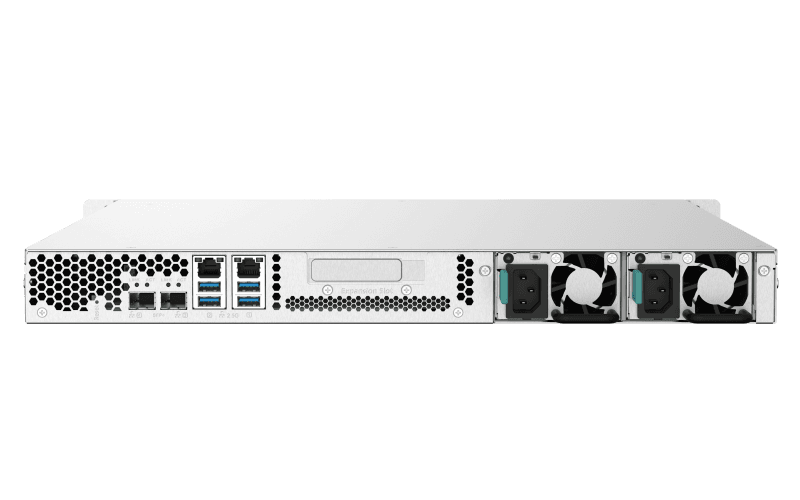 Система хранения данных QNAP SMB 1U/4bay QC 1,7GhzCPU/2Gb(upto16Gb)/upto 16HDD with TL-R1200S-RP/SATA(3,5" 2,5")/ 4xUSB3.2/1xEXP.slot/2x2,5GbE 2x10GbE(SFP+)/iSCSI/2xPS/no rail(RAIL-B02)/ (незначительное повреждение коробки)