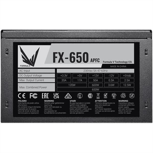 Блок питания Formula V Line FX-650, 650W, APFC, 12cm Fan