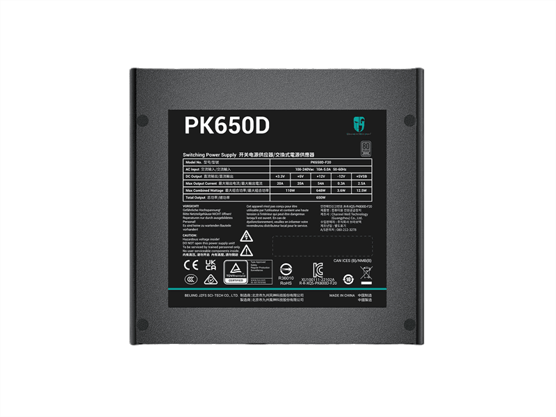 Блок питания Deepcool GAMERSTORM PK650D (ATX 2.4, 650W, PWM 120mm fan, Active PFC+DC to DC, 80+ BRONZE) RET (R-PK650D-FA0B-WGEU)