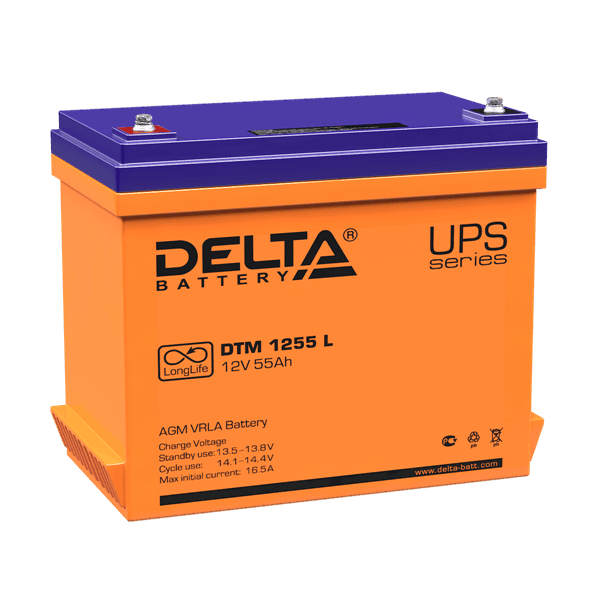 АКБ Delta Аккумуляторная батарея для ИБП DTM 1255 L (12V / 55Ah) AGM, 12 лет
