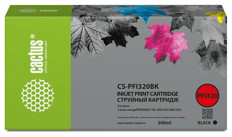 Cactus Картридж CS-PFI320BK черный пигментный 300мл для Canon imagePROGRAF TM-200/TM-300
