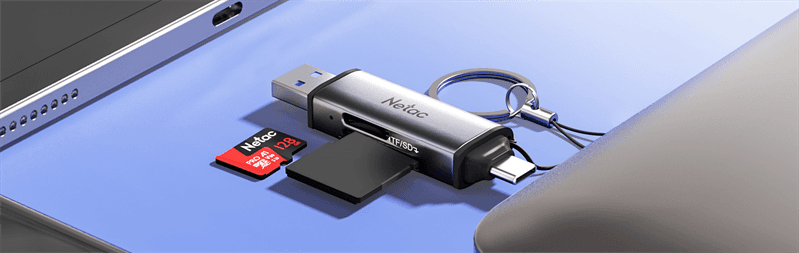 Кардридер Netac Flash card reader WK13, USB3.0+Type-C to mSD/SD, Grey (repl. NT09WK13-30GR) (незначительное повреждение коробки)
