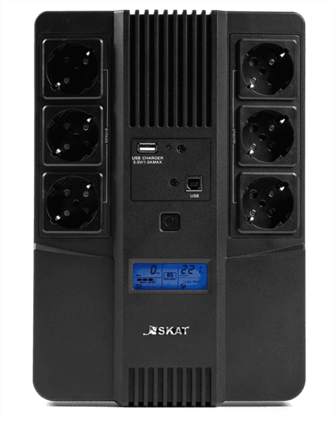 Источник бесперебойного питания (8935) Бастион SKAT-UPS AI 800ВА/480Вт/line-interactive/АКБ 9Ачx1/ 3xSchuko 3xSchuko/Дисплей/3 л.г.
