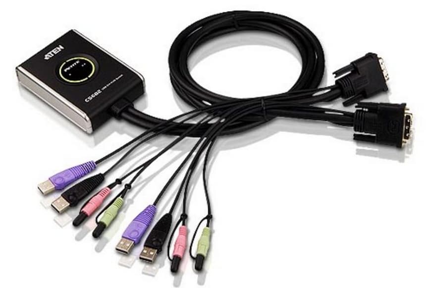 Переключатель KVM ATEN (CS682-AT) KVM+Audio, 1 user USB+DVI-D => 2 cpu USB+DVI-D, со встр.шнурами USB+Audio 2x1.2м., 1920x1200, настол., исп.стандарт.