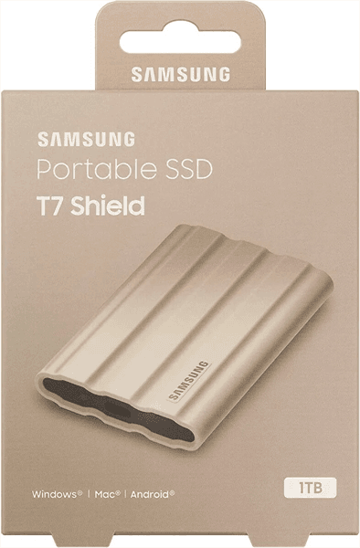 Внешний SSD Samsung T7 Shield, 1TB, USB 3.2 Gen 2 Type-C, R/W 1050/1000, бежевый