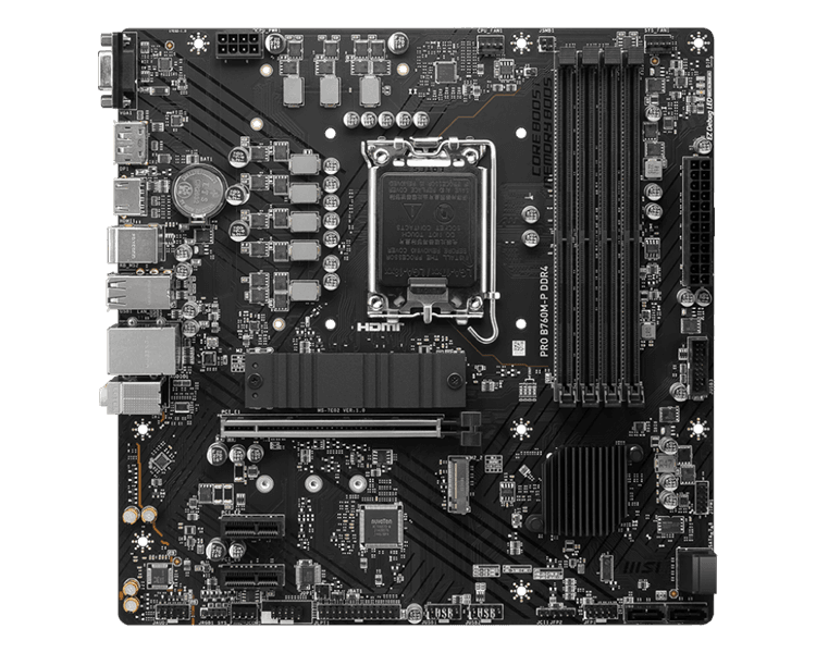 Материнская плата MSI PRO B760M-P DDR4 s1700, Intel B760, 4xDDR4, PCI-Ex16, 4SATA3, 7.1-ch, GLAN, 3 USB 3.2, 1 USB Type-C, VGA, HDMI, DP, mATX, RTL_repair